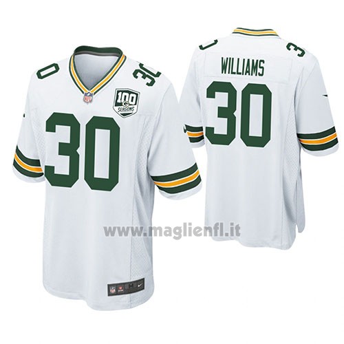 Maglia NFL Game Green Bay Packers Jamaal Williams Bianco 100th Anniversary